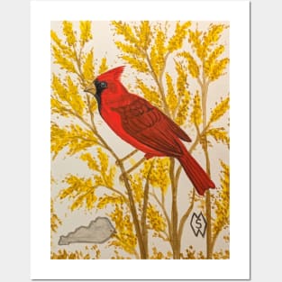 Kentucky state bird and flower, the cardinal and goldenrod Posters and Art